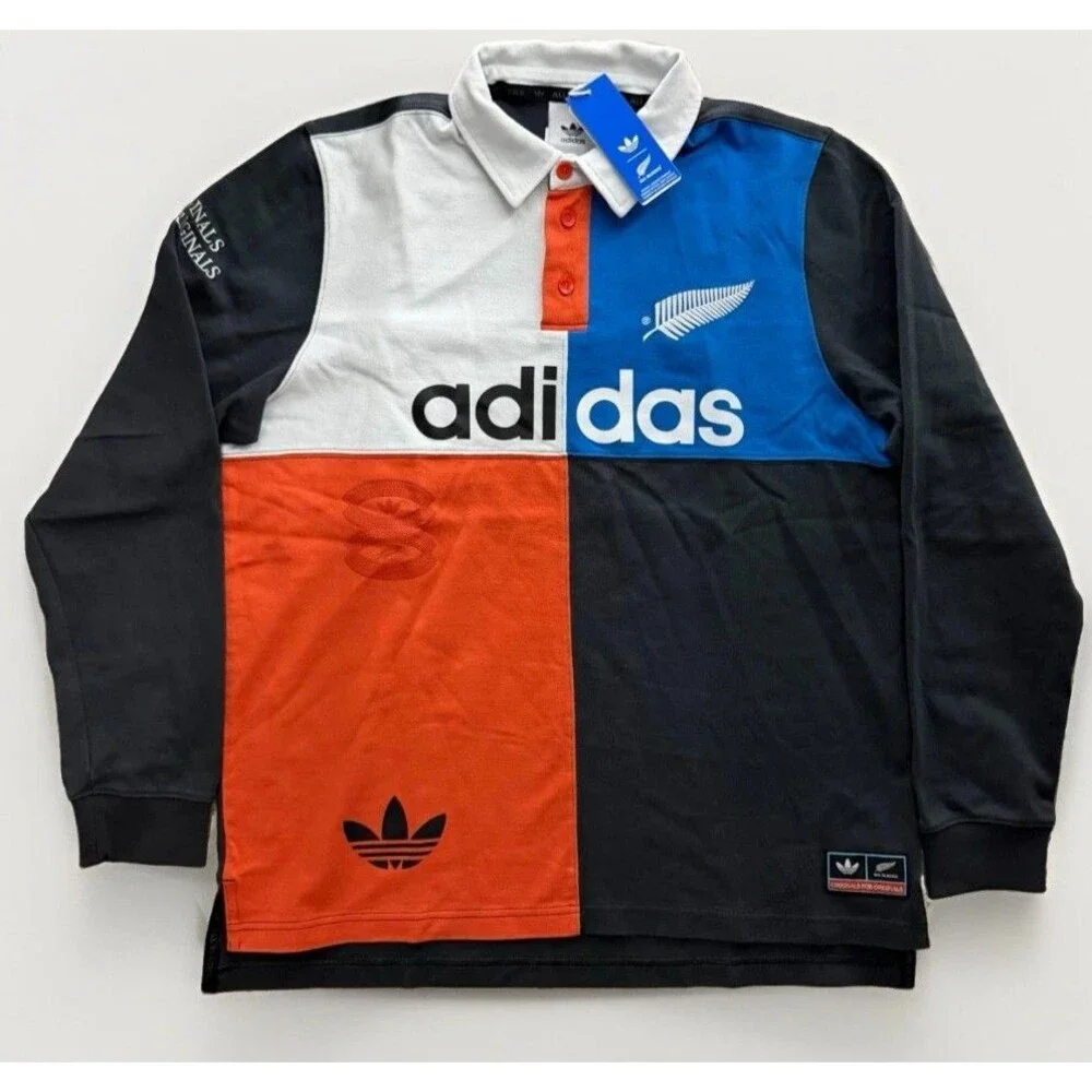 adidas Men Size Medium All Blacks Heritage Rugby Polo Shirt Carbon KG4638 NWT
